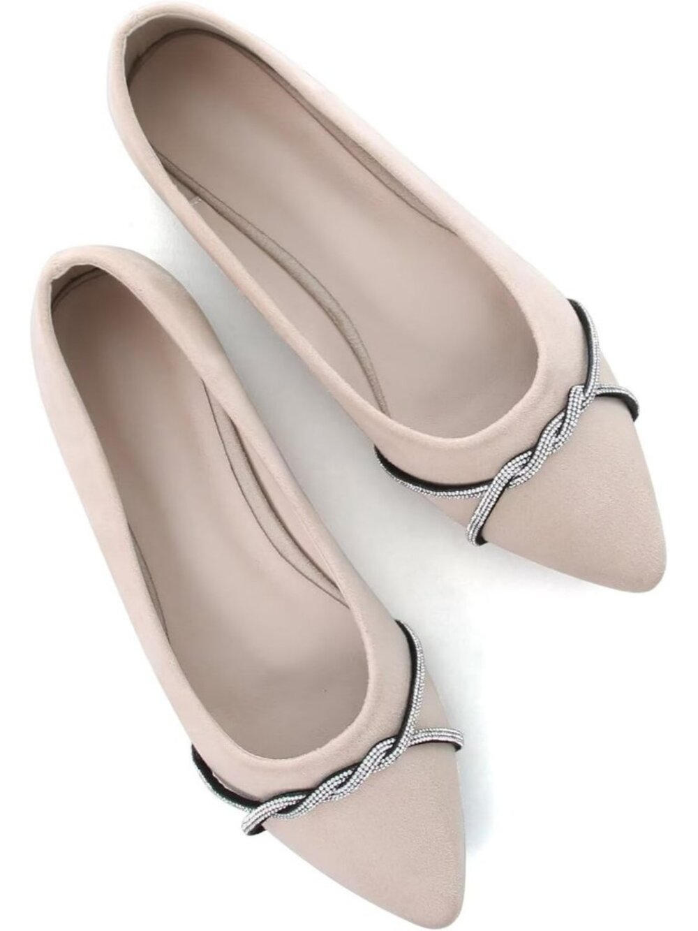 Women's F Apricot Chain Ballet Flats Fashion Pointed Toe Slip On Dress Shoes